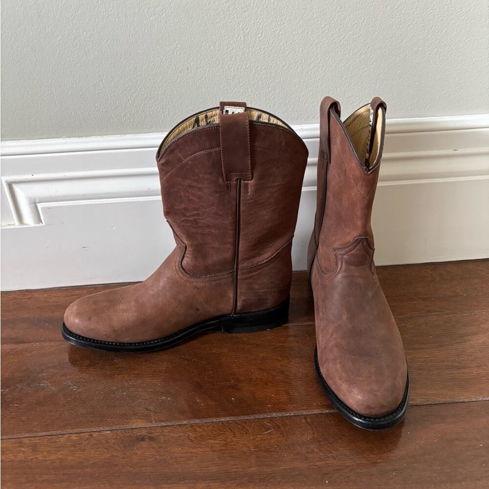 Vintage Boots genuine Leather brown mid calf Cowboy Boots size 7.5- Western chic - Picture 4 of 7